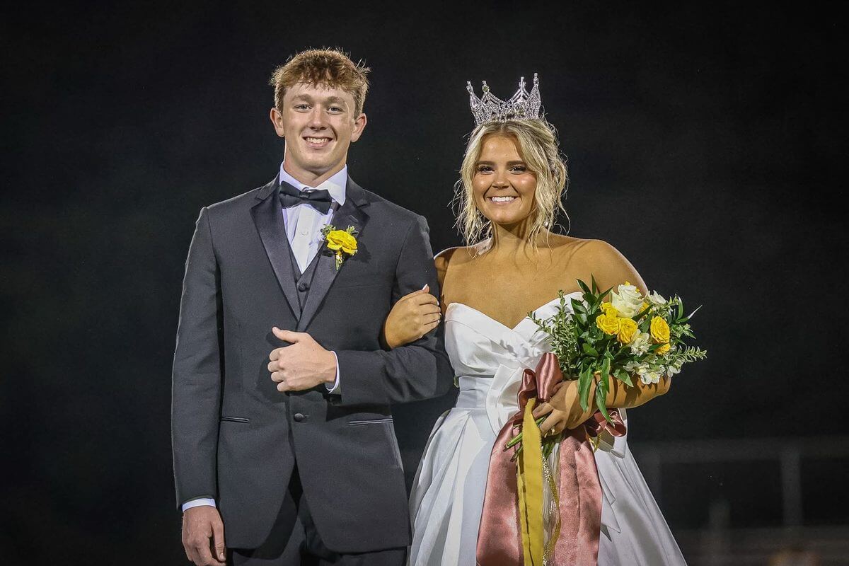 East Union homecoming queen Lily Bruce and king Luke Elder at halftime Friday, Sept. 11, 2026.